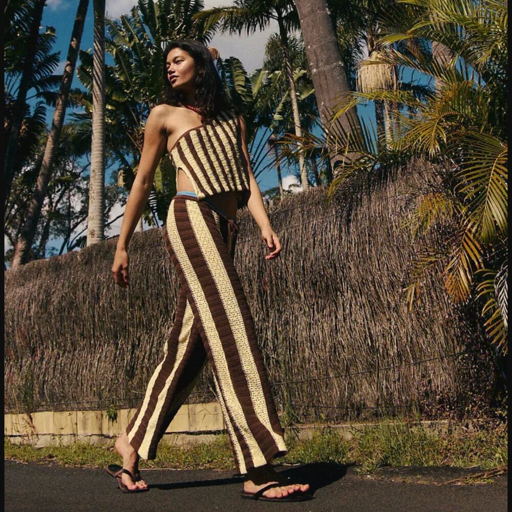 FREE PEOPLE Free-Est -Women Brown Yellow Joan Fauxchet Pants Set Size S , M NWOT